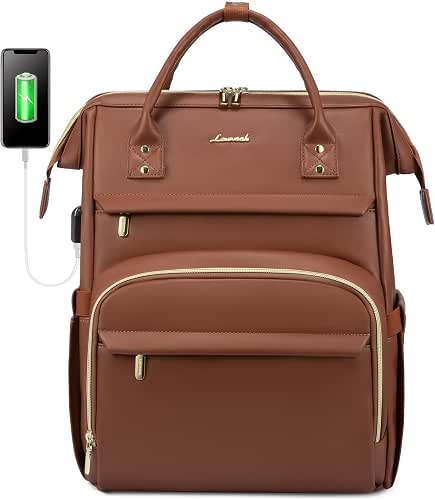 LOVEVOOK Leather Laptop Backpack for Women 15.6 inch,Travel Purse Nurse