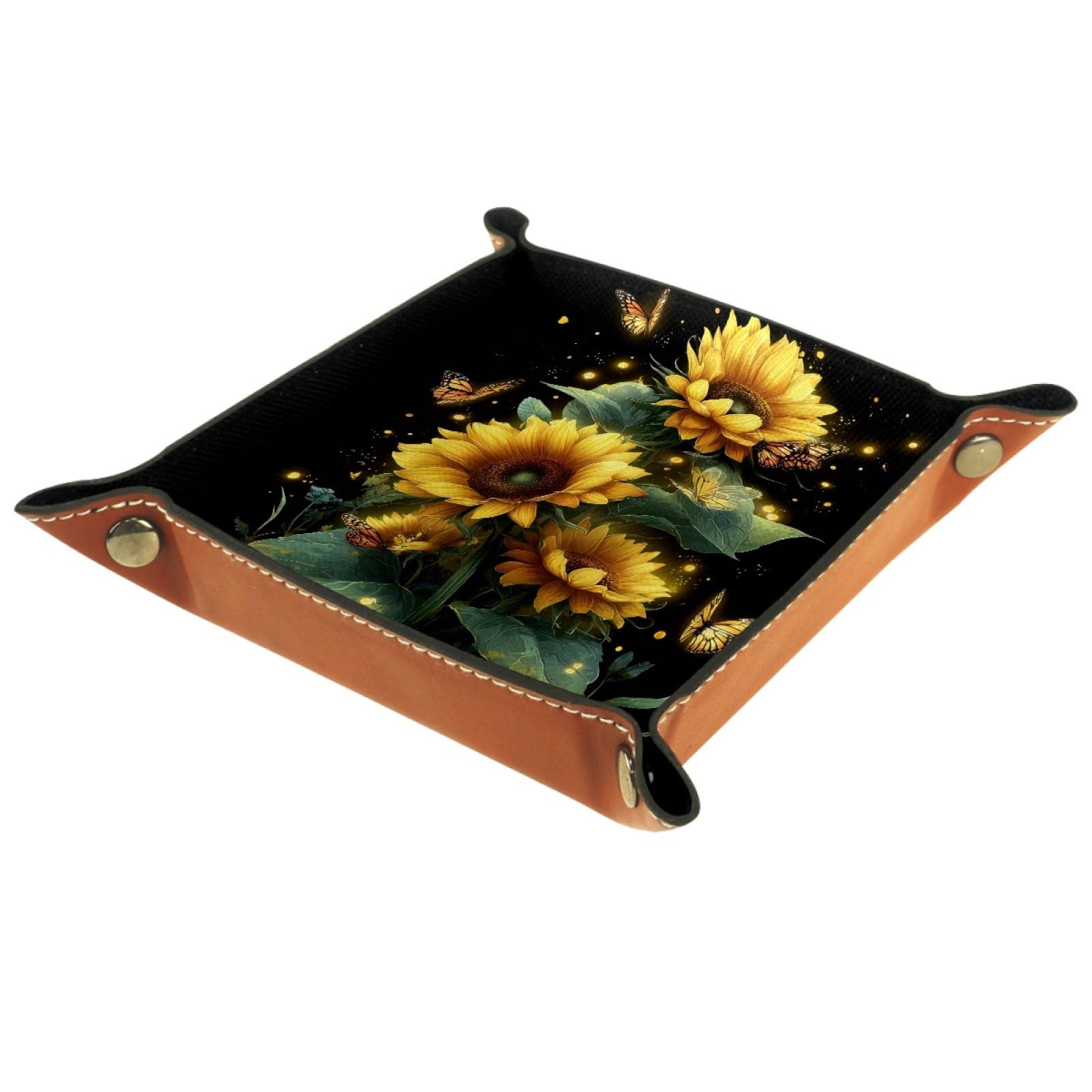 VAPOKF Sunflower Dice Trays Quadrilateral Dice Folding Tray Microfiber Leather Holder for Table Games RPG DND, 20.5 × 20.5 cm