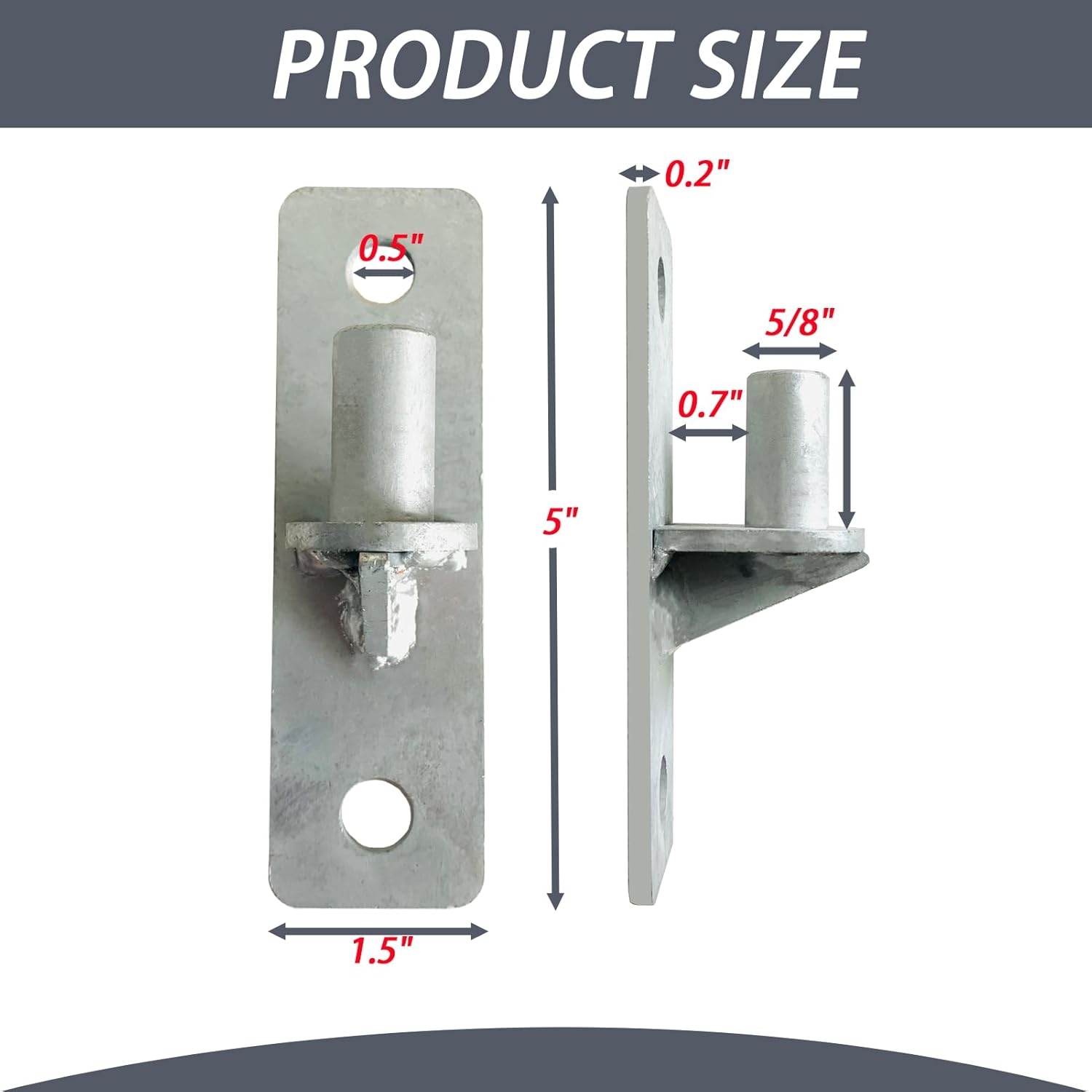 Wall Mount Gate Hinge 2 Pack Chain Link Fence Gate Hinges Heavy Duty Farm Gate Hinges with 5/8" Hinge Pin(Screws Not Included)