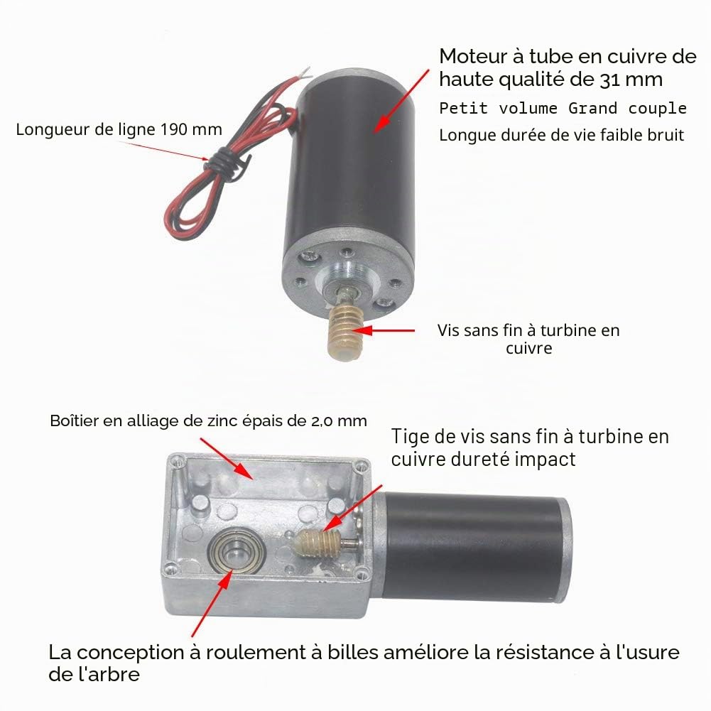 Moteur Réducteur 24V 5RPM à Engrenage Vis sans Fin Réversible Arbre 8mm pour Portail Automatique et Levage