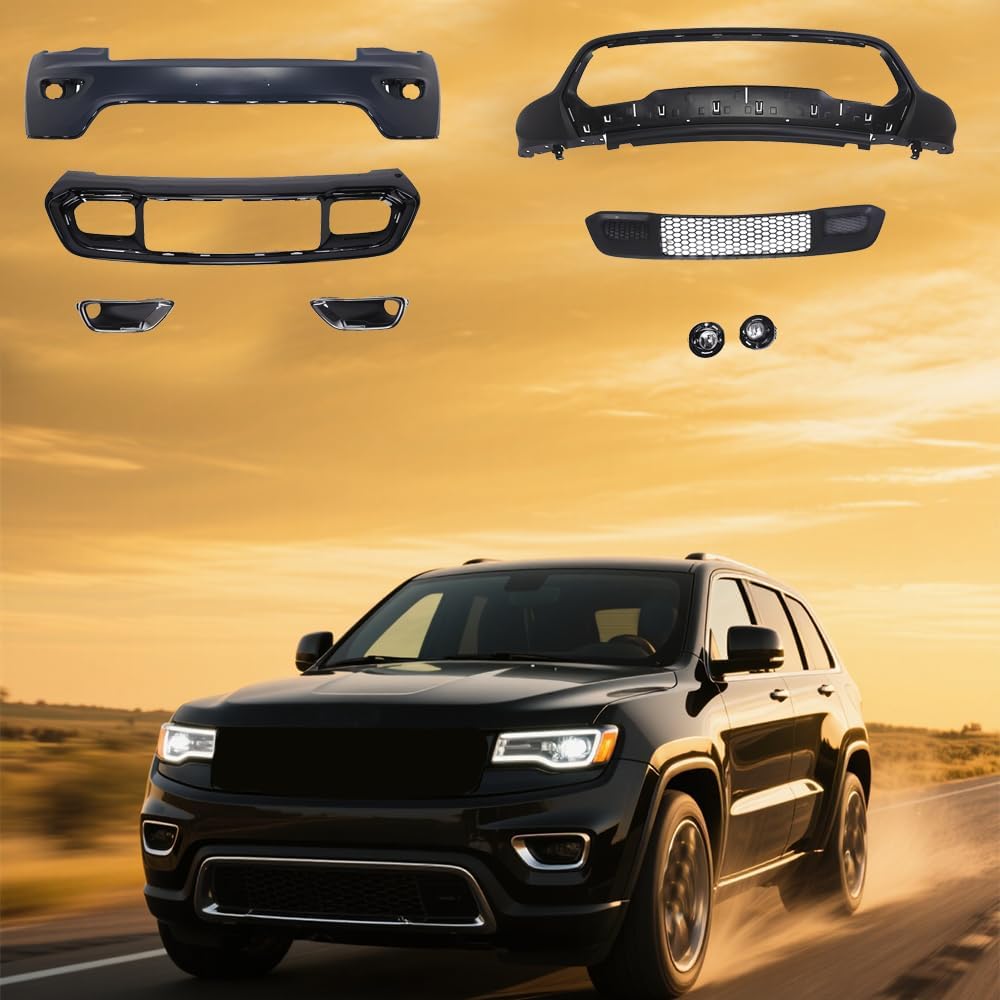 CAREONLINE New Complete Front Bumper Upper Grille W/A Pair of Fog Lights Fits for 2016-2022 J-e e-p Grand Cherokee (OL-FR-140-X83260415)