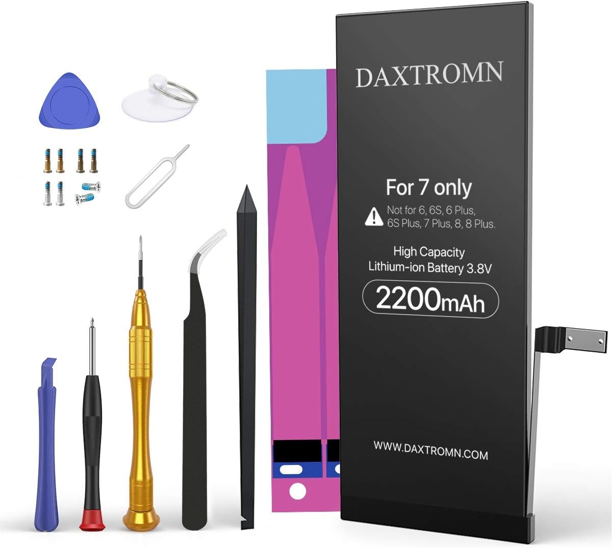 Replacement Battery for iPhone 7, DAXTROMN 2200mAh High Capacity Li-ion Battery 0 Cycle - with Complete Repair Tool Kits and Adhesive Strips - 2 Years Warr
