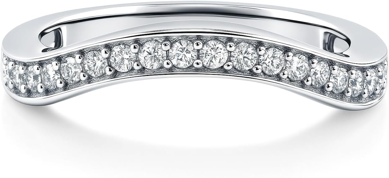 BERRICLE Sterling Silver CZ Ring Enhancer for Wedding Engagement Rings, Cubic Zirconia Chevron Curved Half Eternity Band Ring for Women