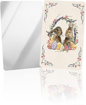 OComster Easter Bunny Eggs Compact Mirror Bulk 2 Pack Card Mirror, Spring Floral Wreath Linen Texture Small Compact Mirror for Purse, Rectangular Handheld Pocket Makeup Mirror