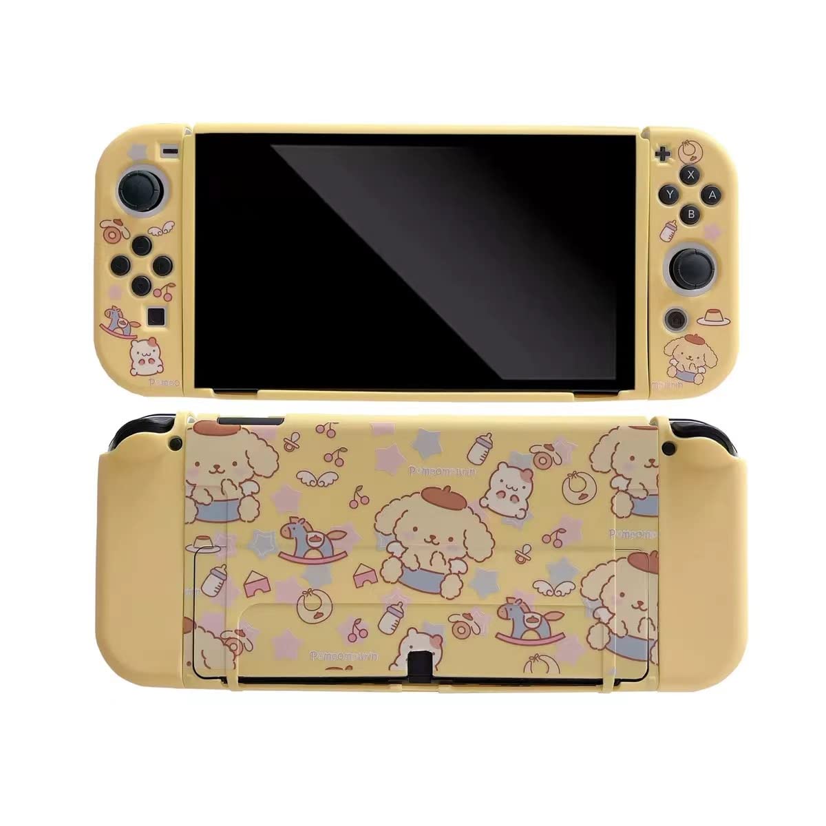 Eamily Cute Pom Pom Purin Case Compatible with Nintendo Switch OLED,  Dockable Case Cover, Ergonomic Soft TPU Grip Case for Joycon, Sparkle Skin  Set