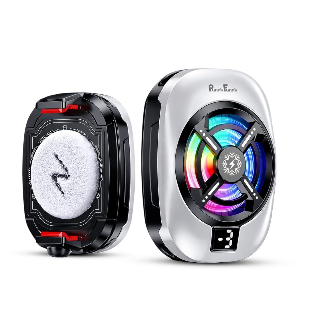 PunnkFunnk Phone Cooler for Gaming, 3-Level Cooling, 5000 RPM 7-Blade Fan, RGB Light, Semiconductor Cooling Chip, Type-C Powered, LED Display, Clamp Mount Mobile Cooling Fan for Android & iOS-(White)-image-42