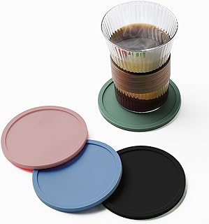 Silicone Drink Coasters - Set of 4 - Extra-Large Black Coasters for Indoor & Outdoor Use - Stain-Resistant & Heatproof - Perfect Table Protectors