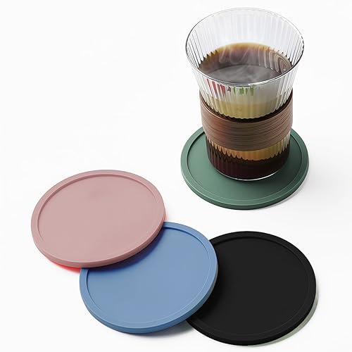Silicone Drink Coasters - Set of 4 - Extra-Large Black