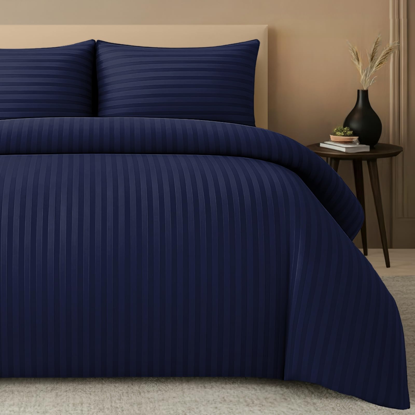 Pamposh Satin Stripe Super King Duvet Set Premium Microfiber Hotel Quality Quilt Cover Bedding Sets Hypoallergenic Ultrasoft from B&Q