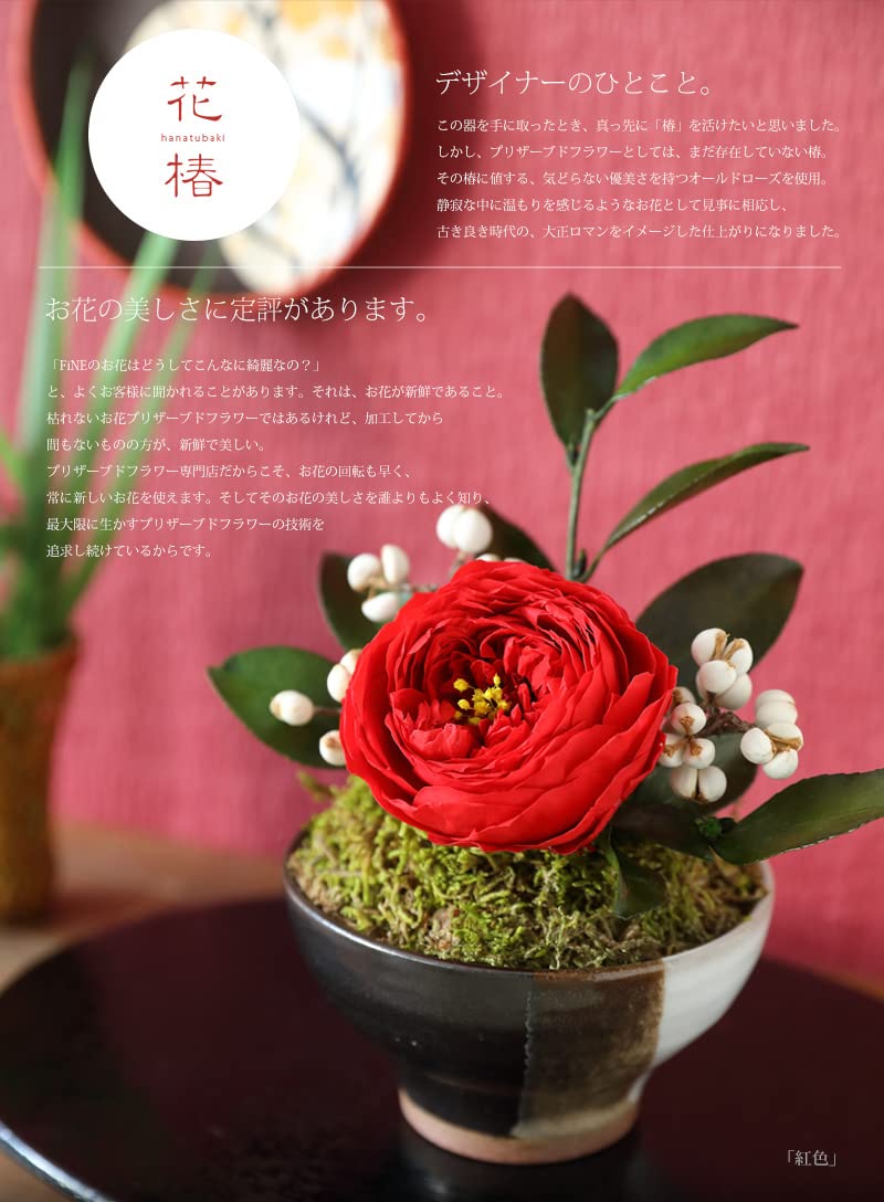 ハンドメイド❣️パープルお正月アレンジ❣️おせち、椿、プリザーブドフラワー薔薇❁⃘* Amazon｜プリザーブドフラワーFiNE プリザーブドフラワー 花椿 紅色