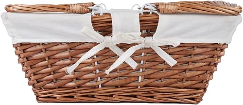 Miniatura 7 de Cesta de picnic de mimbre con asa, cuerpo tejido resistente con forro lavable, cesta tejida a mano para almacenamiento de cestas de mimbre para