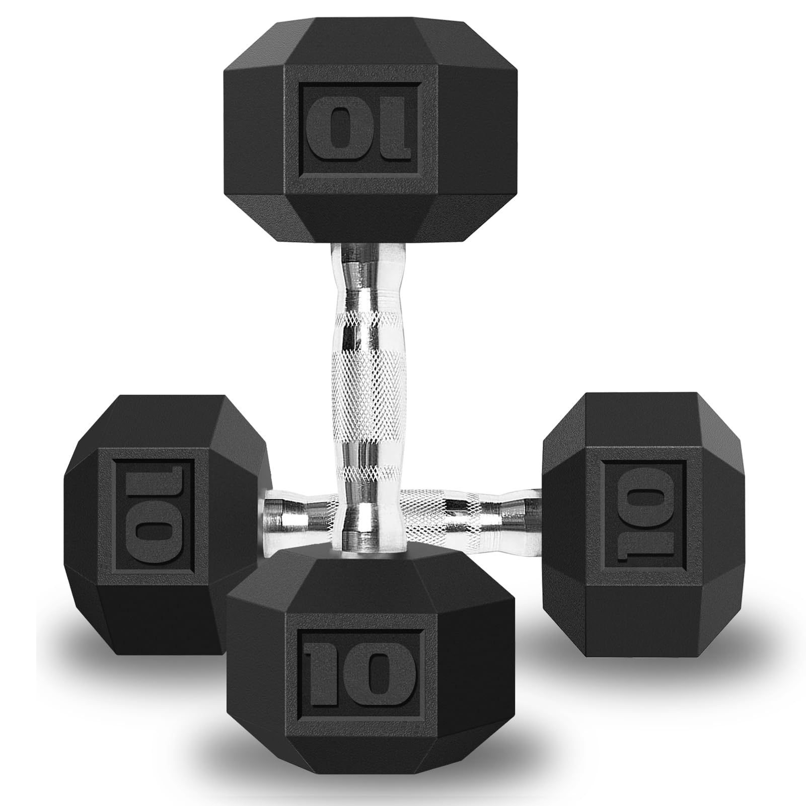 Balelinko Hex Dumbbells Free Weights Set with Metal Handles Rubber Encased Solid Cast Iron Hex Dumbbell in Pair, 10 LBS