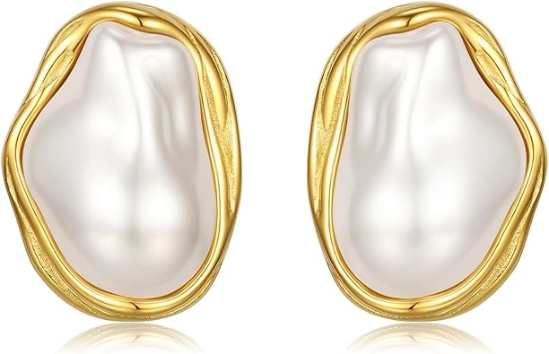 Chunky 14K Gold Plated Pearl Earrings