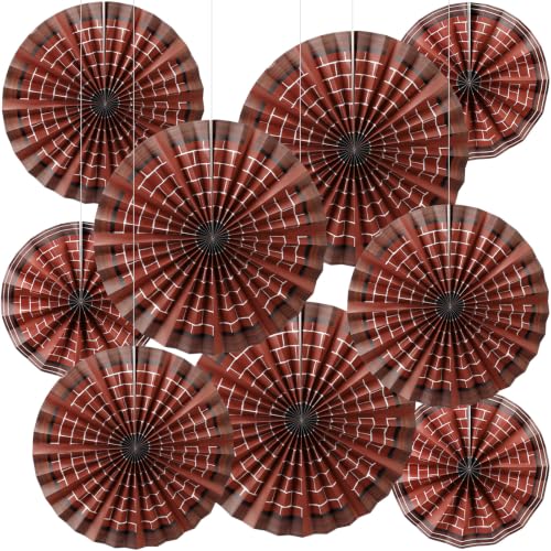Image of Outus 9 Pcs Western Party Hanging Paper Fans Birthday,Christmas Red Brick