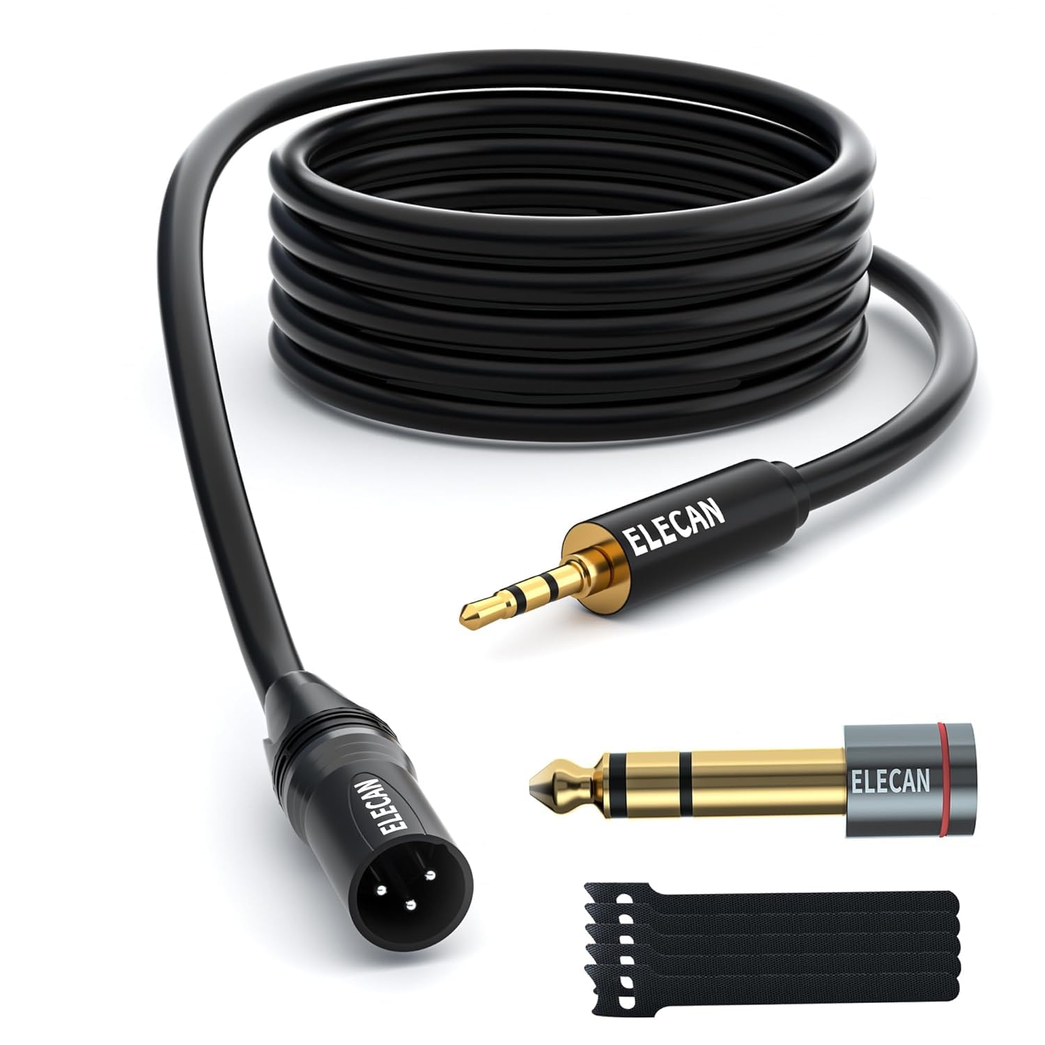 Elecan 3.5mm (1/8 Inch) TRS Aux Male to XLR Male Cable 30 Ft, Balanced Professional Shielded Stereo Microphone Cable Cord, Gold Plated for DSLR Camera
