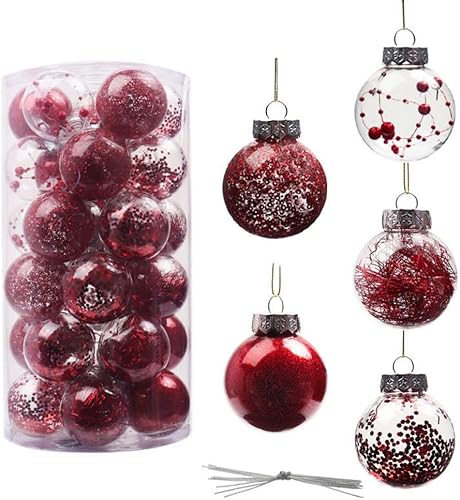 Miniatura 12 de Juego de 30 adornos de bolas de Navidad, bolas de adornos de Navidad inastillables, decoración de árbol de Navidad, bolas de árbol de Navidad rojas