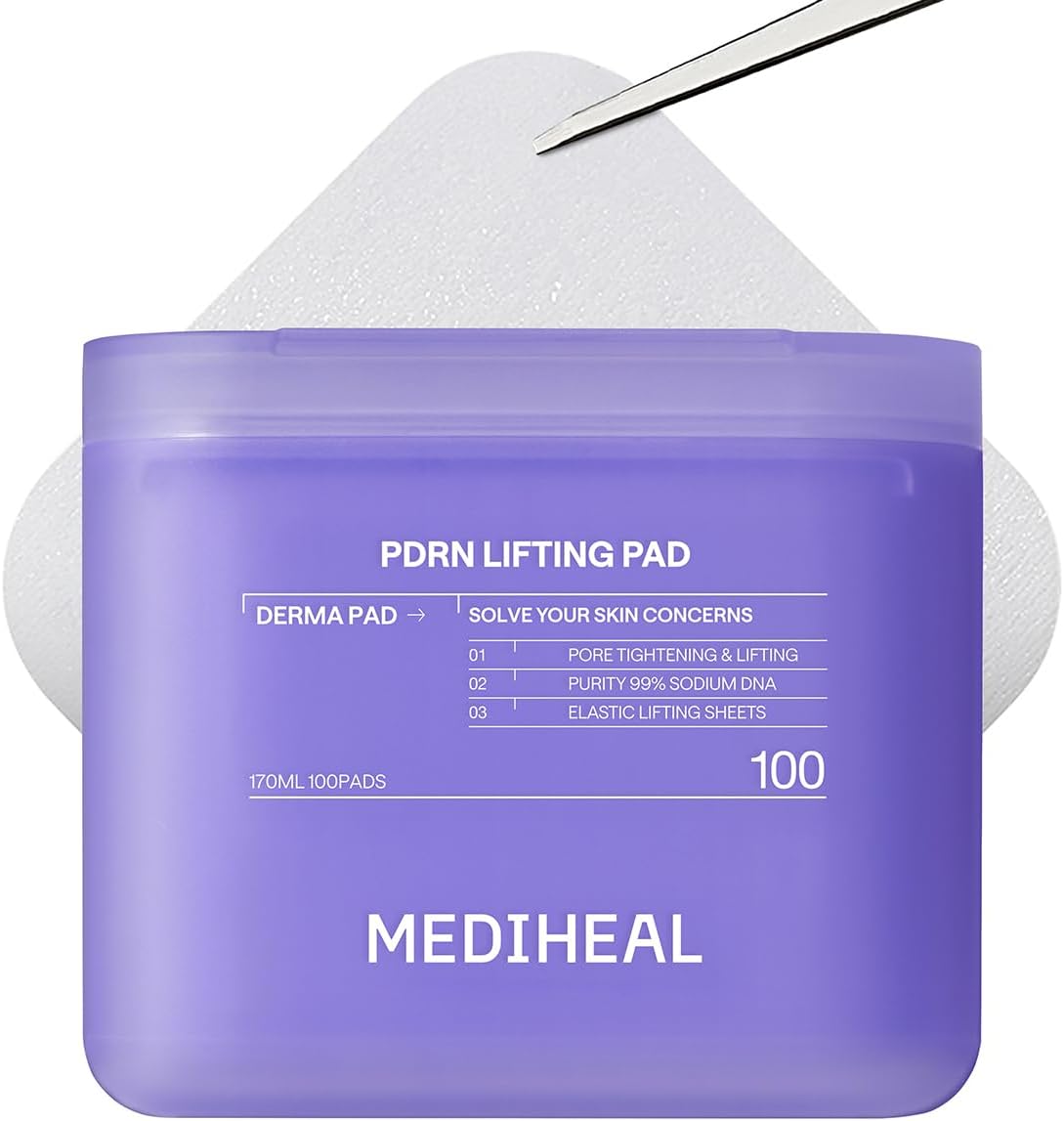 PDRN Lifting Toner Pads for Pore & Wrinkle Care with Squalane & Glutathione – Pore minimizers, Gentle Exfoliation, Firming & Hydrating Care, Vegan fabric, Korean Skincare (100 Pads)