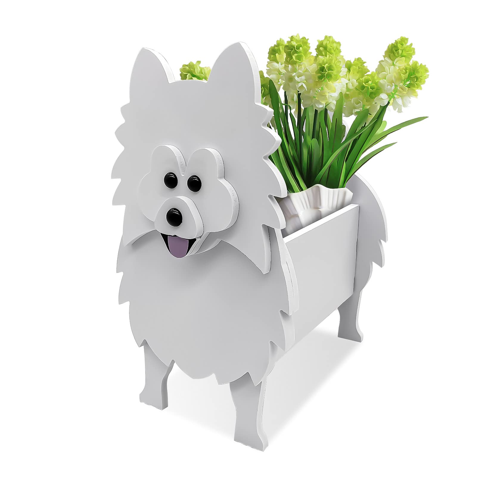 Onecen Big Dog Planter PVC Animal Plant Pots Outdoor Indoor Garden Office Home Decor Planters Holder for Succulent Flower Large Plant Flower Pots Outside (White Pomeranian)