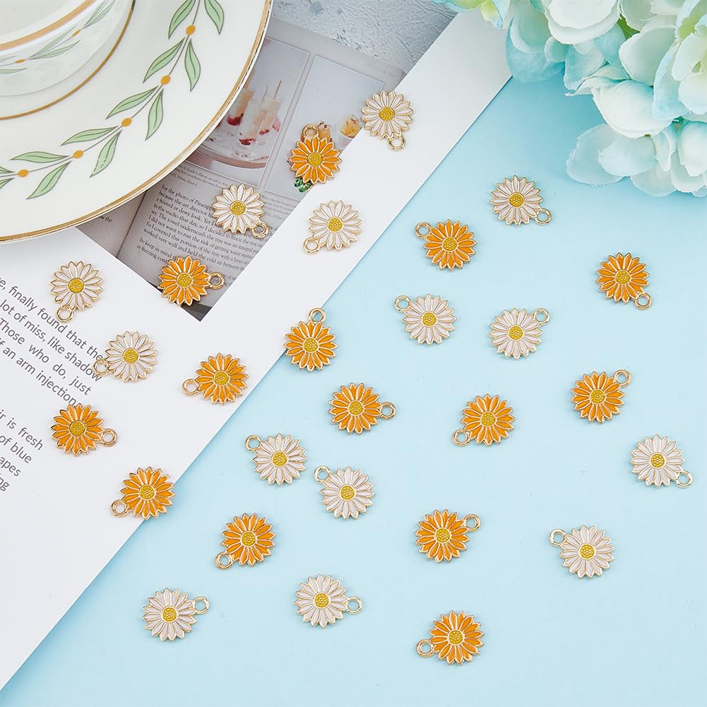 60 dijes de margaritas de aleación esmaltada de 2 colores, mini dijes de flor de cerezo, colgantes, pulseras, aretes, collares, joyas, manualidades, Aleación, esmalte