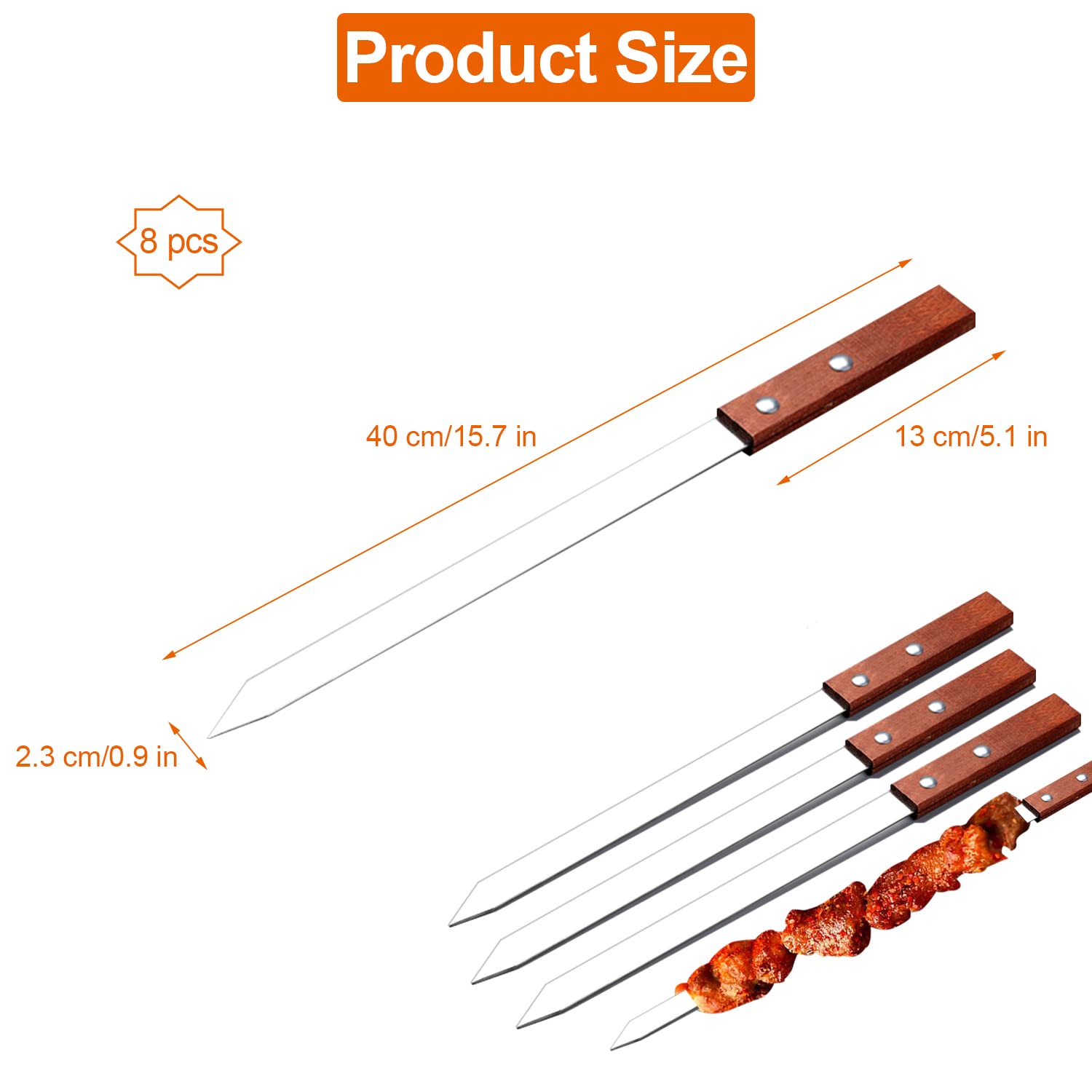 8 Pezzi Spiedini Acciaio, Kebab In Acciaio Inox, Spiedo Acciaio per Barbecue Riutilizzabili, Accessori Barbecue per Verdure, Carne, Salsicce