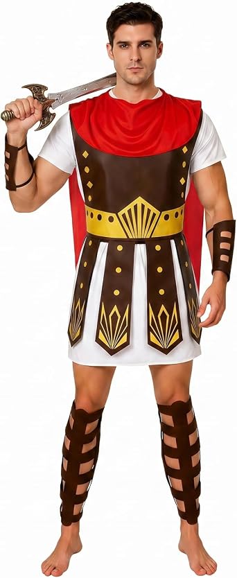 Abaodam Roman Soldier Costume Men Ancient Gladiator Costume Set Empire Warrior Clothes Adult Halloween Dress Up Party Role Play Cosplay Historical Events Fits Heights 55" to 61"