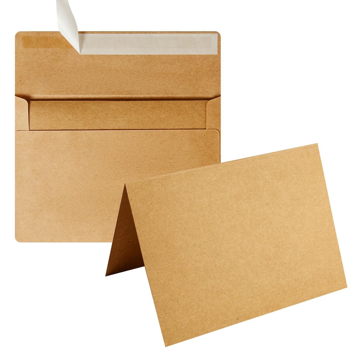 Wishop 50 Pack Self-Adhesive Envelopes with Fold Cards for Wedding Invitations, Greeting Cards, Baby Shower, Letter Mailing (Brown, 4x6)