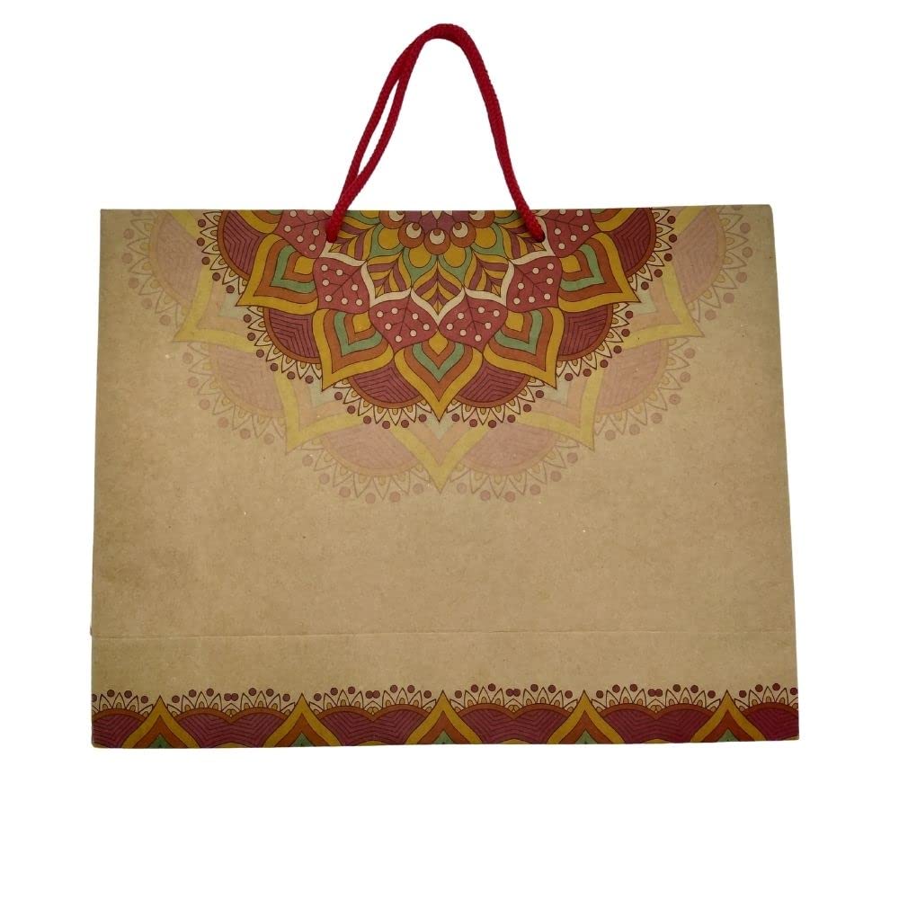 Flute Cubes Presents Designer Brown Kraft Eco Friendly Gift Paper Bag for Festival/Birthday/Wedding (Size - 13x10x4 - inch, Pack of 10) (Mandala Print Brown) (B09MLYPDPY) Amazon Price History, Amazon Price Tracker