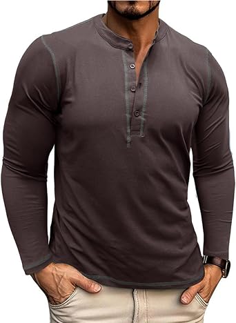Mens Henley Shirts Casual Long Sleeve Lightweight Pullover T-Shirt Classic Basic Button Fashion Cotton Tees Fall Tops