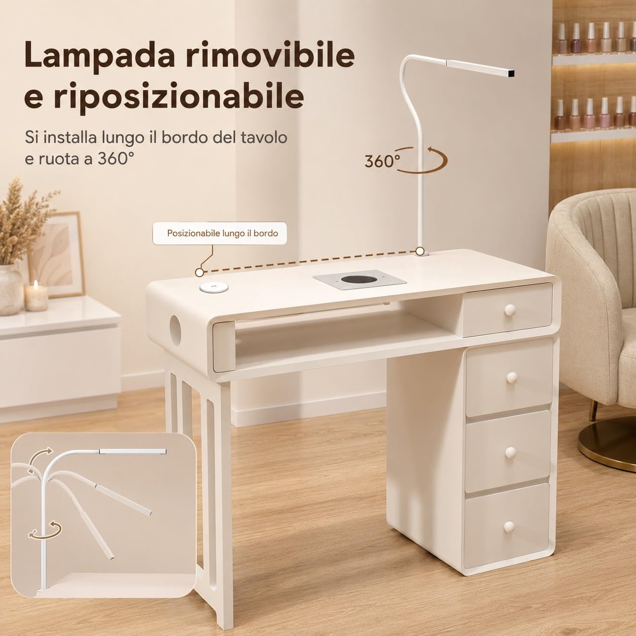 Tavolo Manicure, Tavolo per Unghie con Aspiratore e Lampada