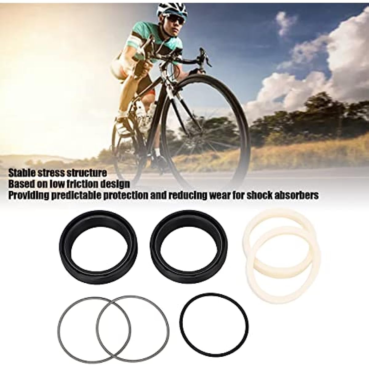 Harpra Bicycle Front Fork Dust Wiper Kit, Stainless Steel Rubber Front Fork Oil Rings Compatible with ROCKSHOX Maintenance