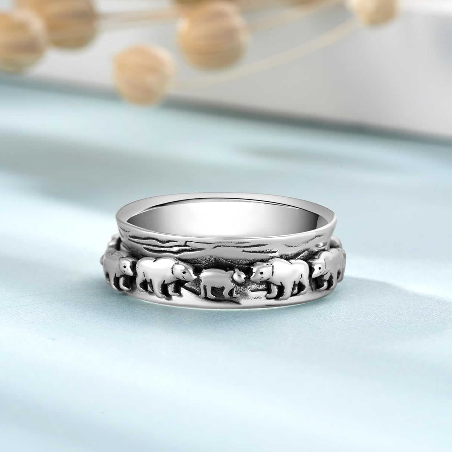 Polar Bear Ring 925 Sterling Silver Animal Anxiety Ring Animal Bear Jewelry Gifts for Women