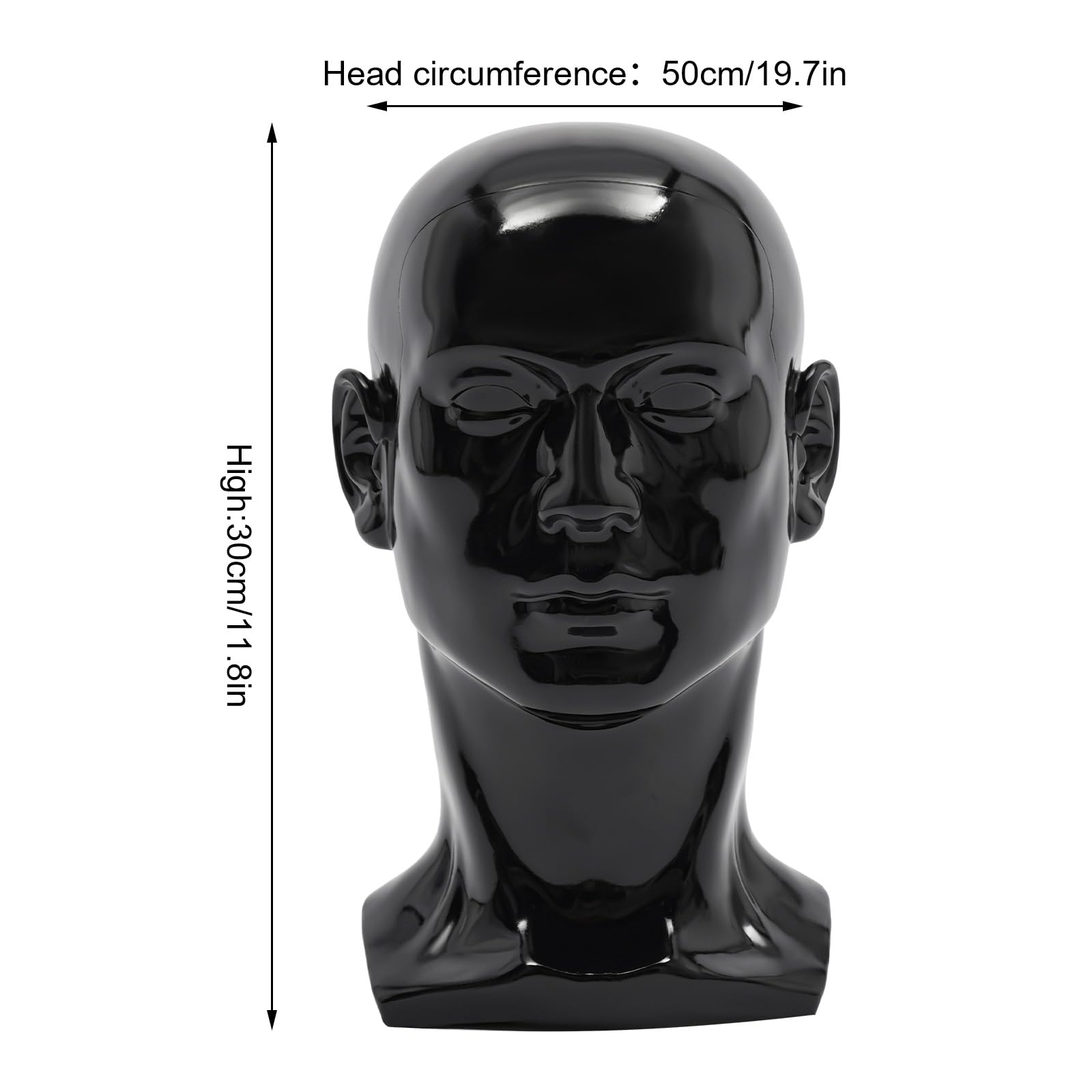 Cabeza masculina de PVC para peluca, cabeza decorativa, maniquí, sombreros y gafas, 50 x 30 cm, negro claro