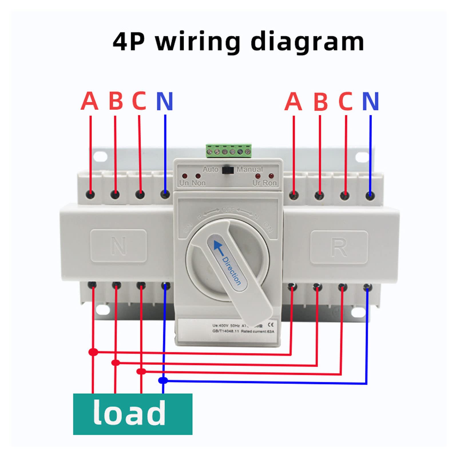 Automatischer Dual-Power-Transferschalter, Kompakter, Zuverlässiger Umschalter für Häuser und Fabriken, 4 Pole, 63 A, 400 V