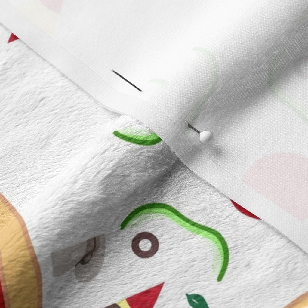 Spoonflower Fabric - Pizza Pepperoni Mushrooms Food Cheese Kids Party Printed on Minky Fabric by The Yard - Sewing Baby Blankets Quilt Backing Plush