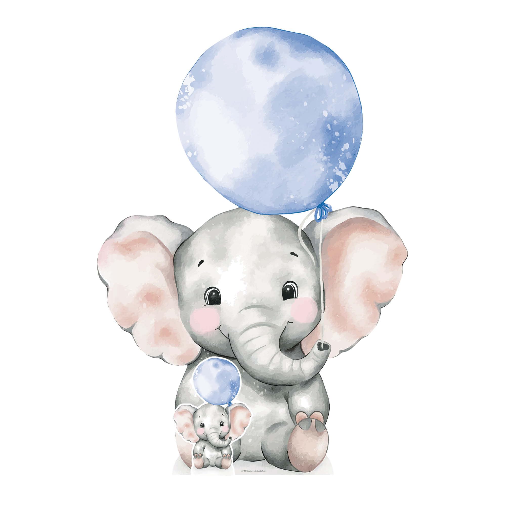 Star Cutouts SC4549 Elephant with Blue Balloon Cardboard Cut Out Height 133cm - Ideal for Baby Showers, Birthdays & Room Decorations