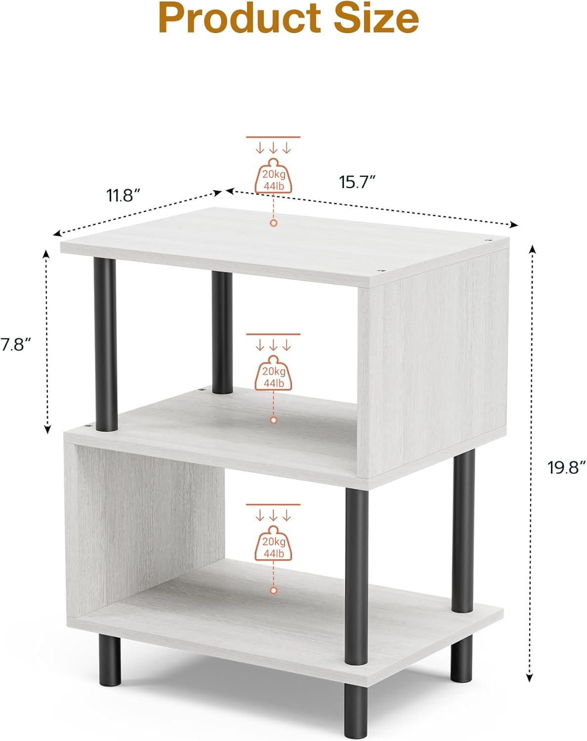 Frylr Small Side Table, End Table and Nightstand with 3-Tier Wood Shelves, Sturdy Metal Frame with 44 LBS Capacity per Shelf, Easy to Assemble for Living Room or Bedroom,Greige