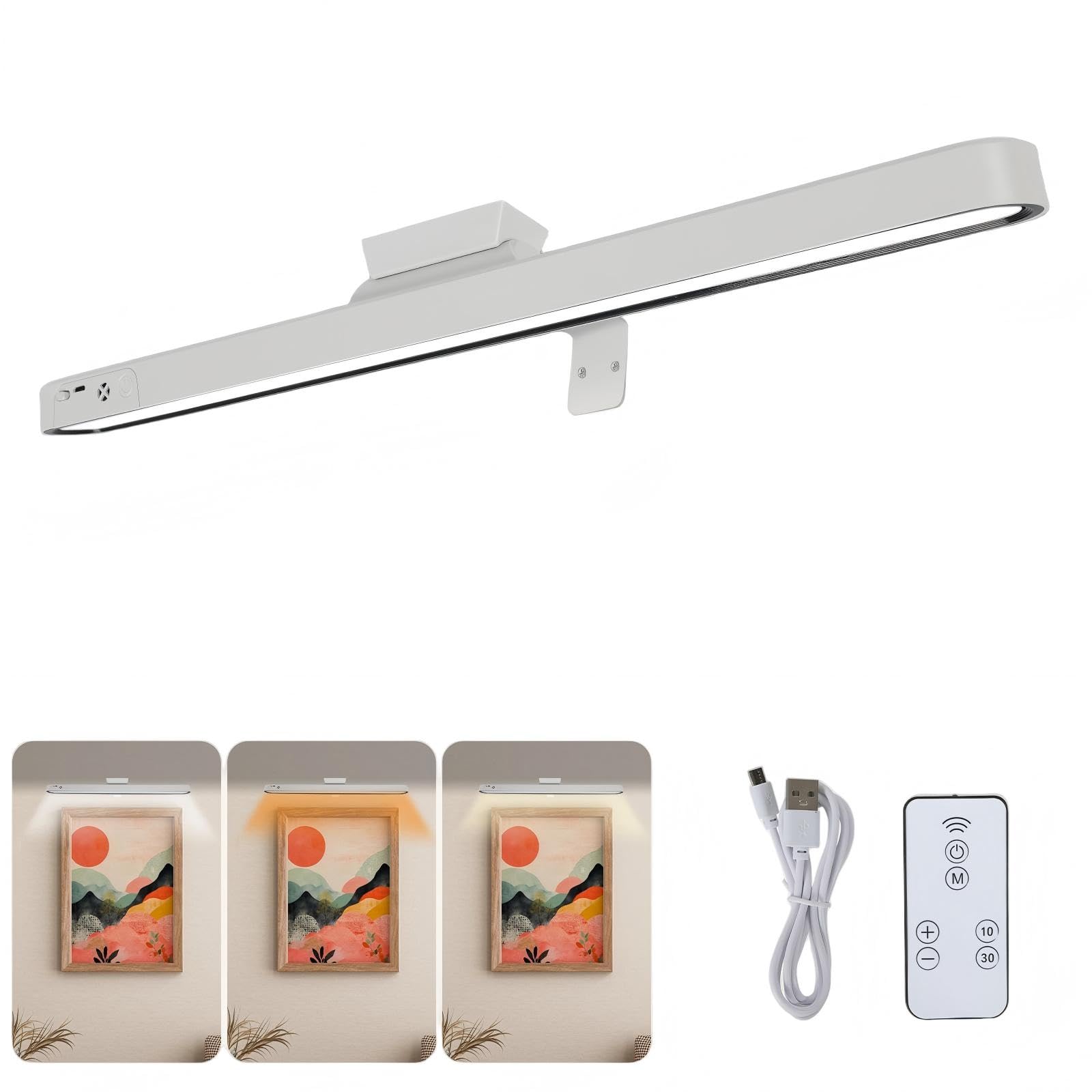 BTSAE Picture Lights for Wall, Magnetic Wireless Wall Lights, Rechargeable Picture Light with Stepless Dimming, Dartboard Light, Battery Wall Lights for Painting Frame, Dartboard (White, 49cm 1Pack)