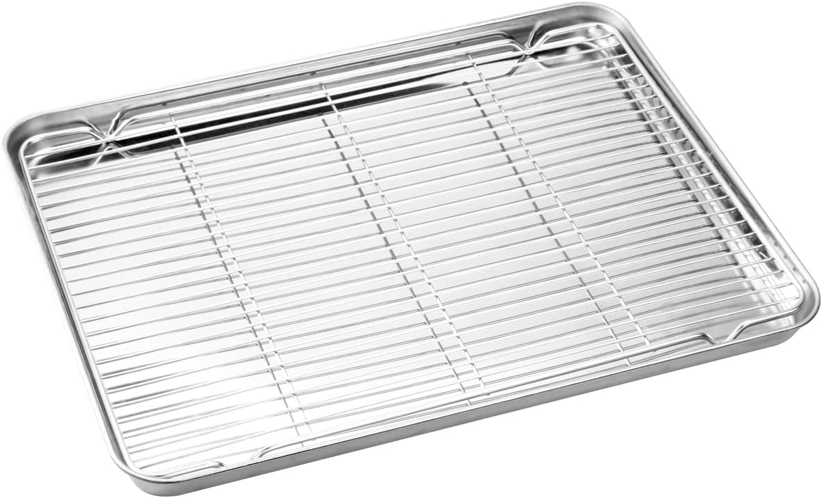 Grande plaque de cuisson en acier inoxydable [2 plateaux + 2 étages] – Moule à biscuits non toxique, robuste, facile à nettoyer, 40,5 x 30,5 x 2,5 cm