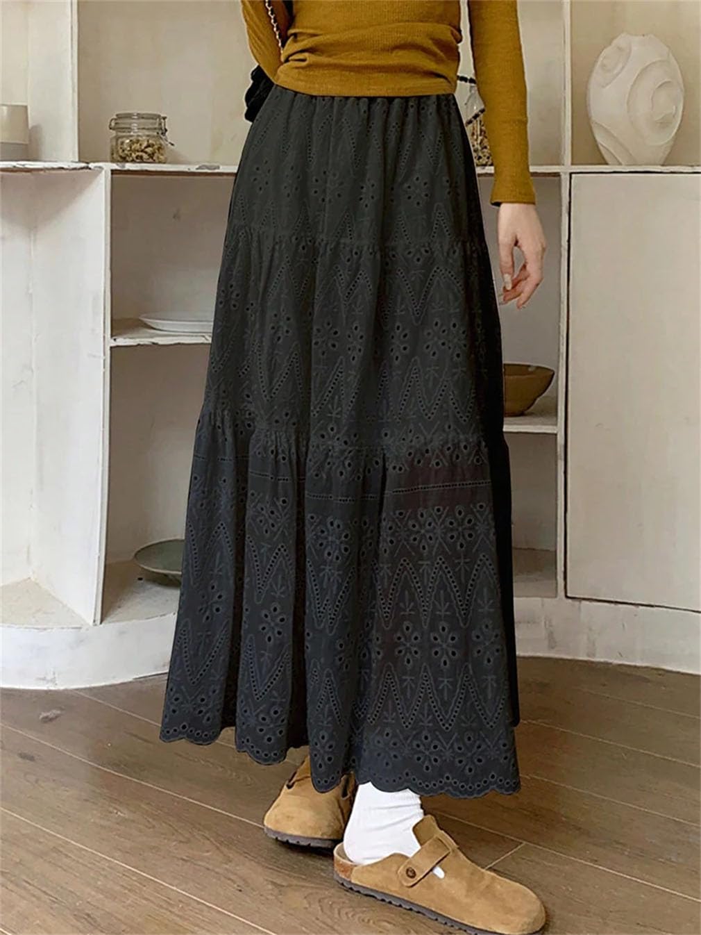 Faldas largas plisadas con cintura elástica para mujer, color liso, faldas huecas