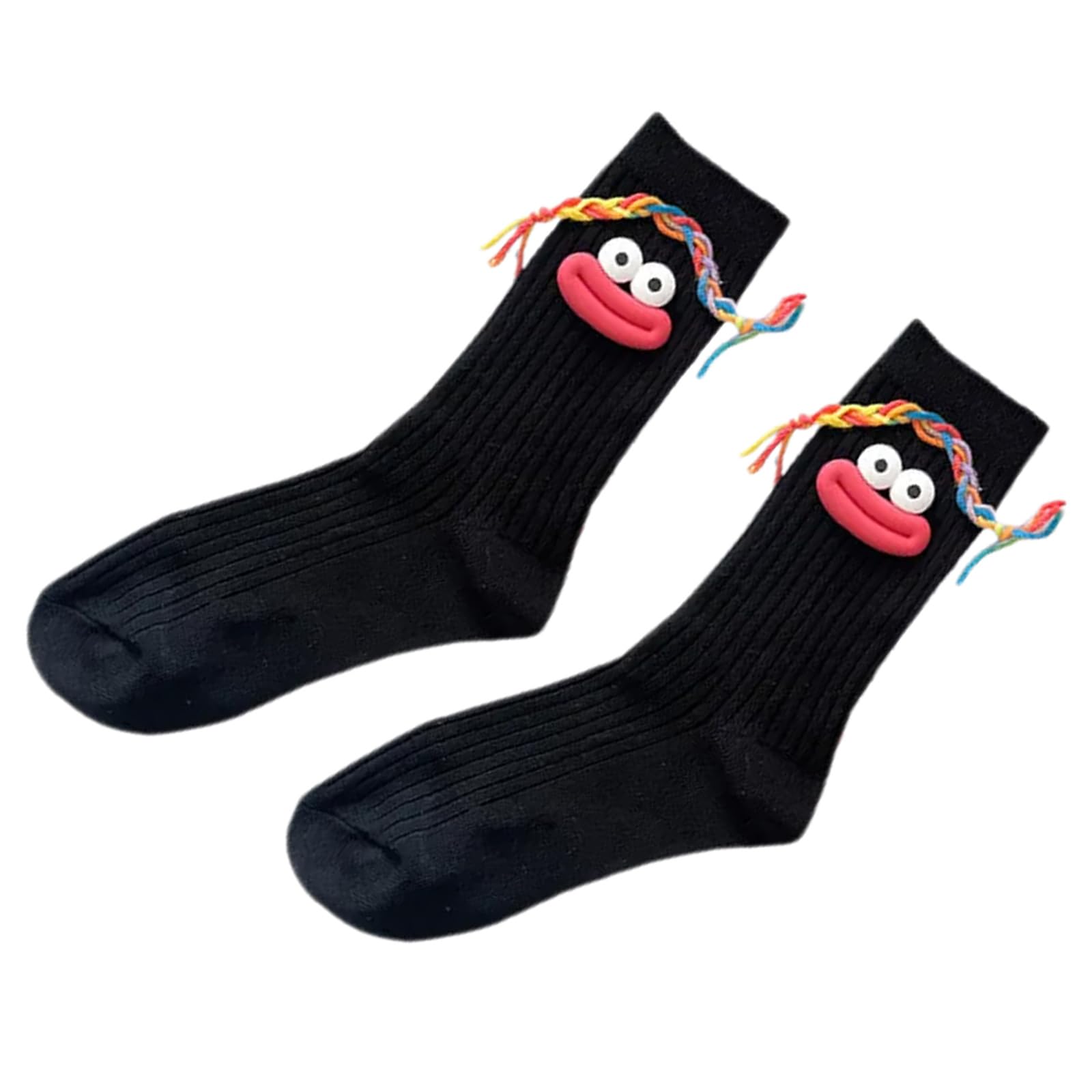 Hvrfjxi Women's Black And Red Aesthetic Braids Ugly Dolls Calf Socks Novelty Funny Middle Tube Cotton Socks For Casual And Cosplay Party