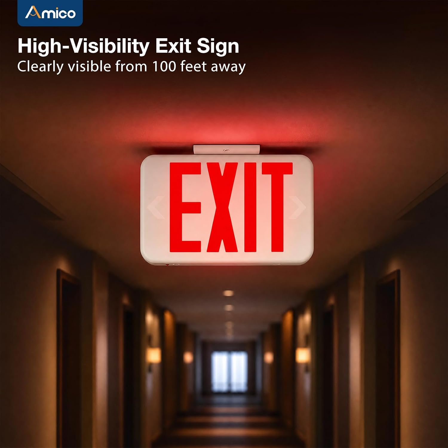 Amico 12 Pack Commercial Red Double-Sided LED Exit Sign For Triple Mount | UL924 Listed, Flame Retardant, Wall/Ceiling/Back Mount, Hardwired 120/277V AC, 90 Min Backup, High Vis Red Lettering