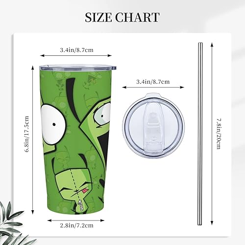 Miniatura 3 de CONPELSON Taza de café de 20 onzas Invader Anime Zim con aislamiento de acero inoxidable con pajitas Novedad taza de viaje para el hogar, oficina,