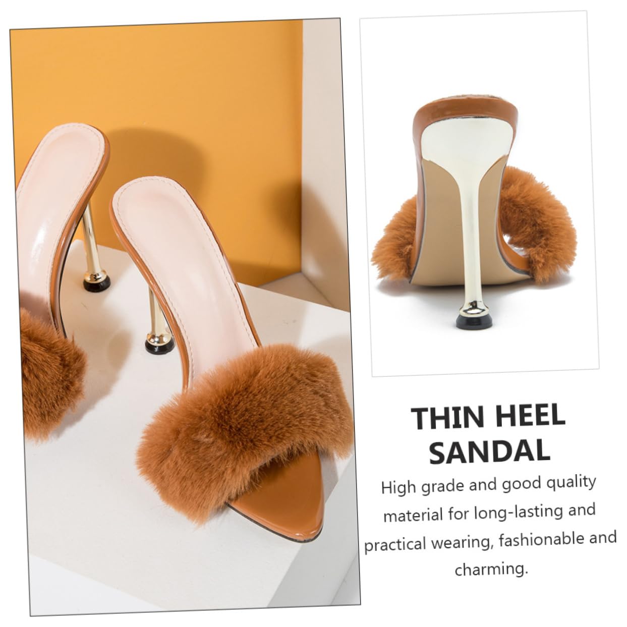 Sandali di Pelliccia con Alto Scarpe Donne Pantofole di Lana Ballo Studentesco Stivali Ciabatte estive Sandalo Estivo da Donna soffice Sandalo Decorativo Vampiro Black