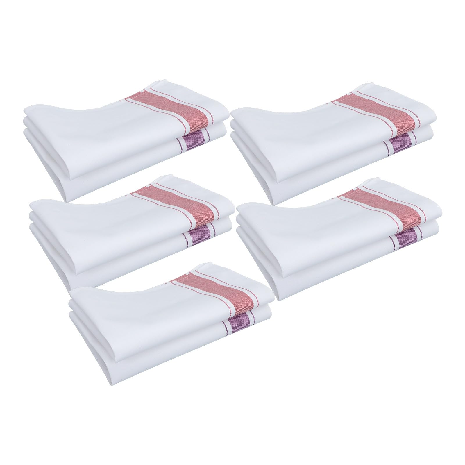 PLAFOPE Paños de Algodón Puro para Limpieza de Cristalería y Gafas, Toallas de Mesa Reutilizables 10 Piezas (5 Moradas 5 Rojas) para Restaurantes y Hoteles, Paño Absorbente para Vajilla