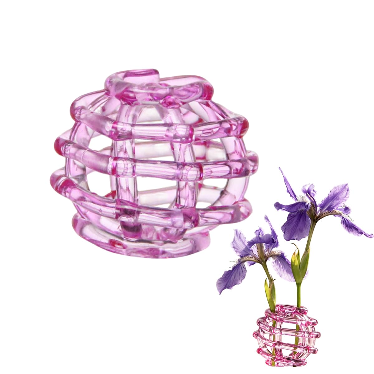 Glass Ball Floral Stems Holder 3in Mini Glass Flower Frog for Vases (Pink)