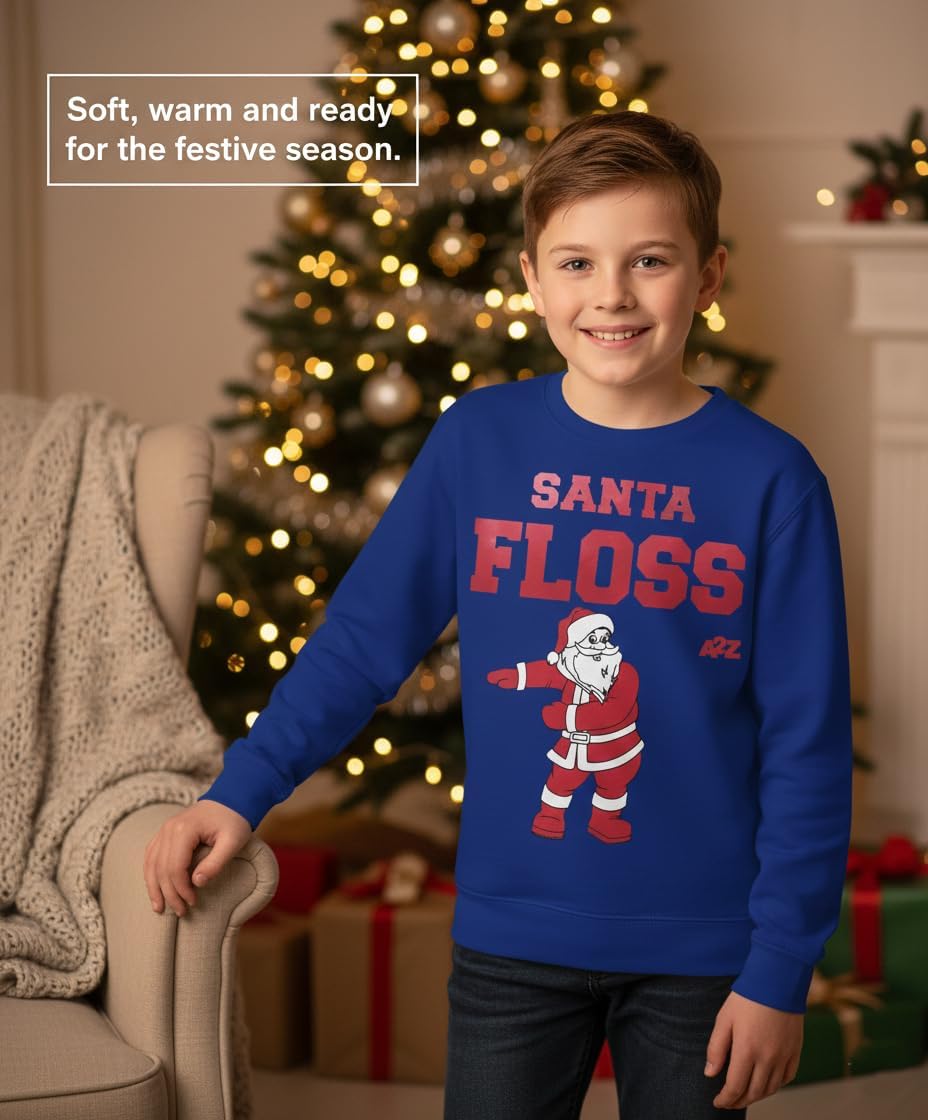 A2Z 4 Kids Christmas Royal Blue Pullover Jumper Sweatshirt Santa Floss Print Long Sleeves Xmas Childrens Unisex Girls Boys