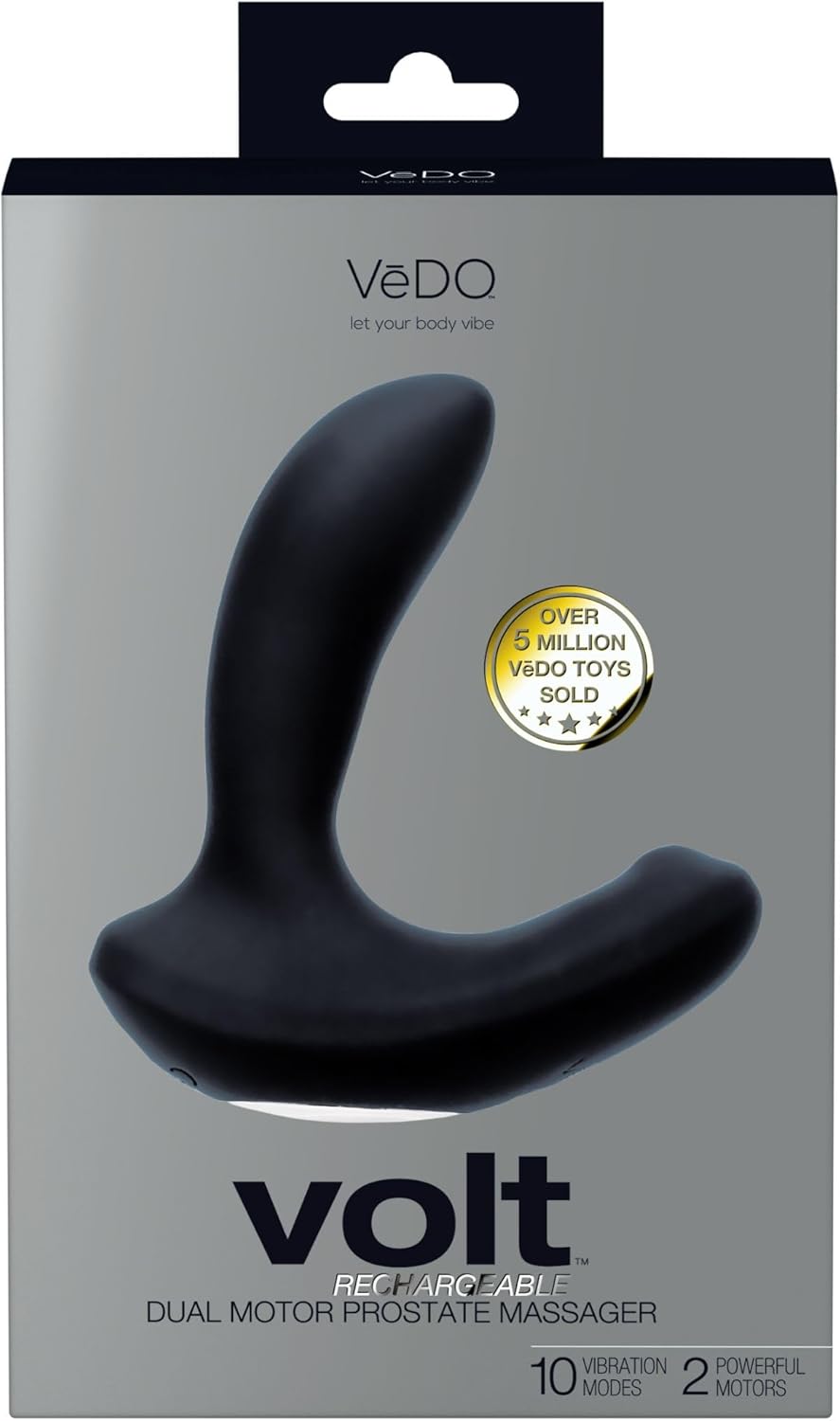 VeDO Volt Vibrator, Flexible Prostate and Perineum Massager, Rechargeable Anal Vibe Adult Sex Toy, 2 Powerful Motors with 10 Vibration Modes (Black)