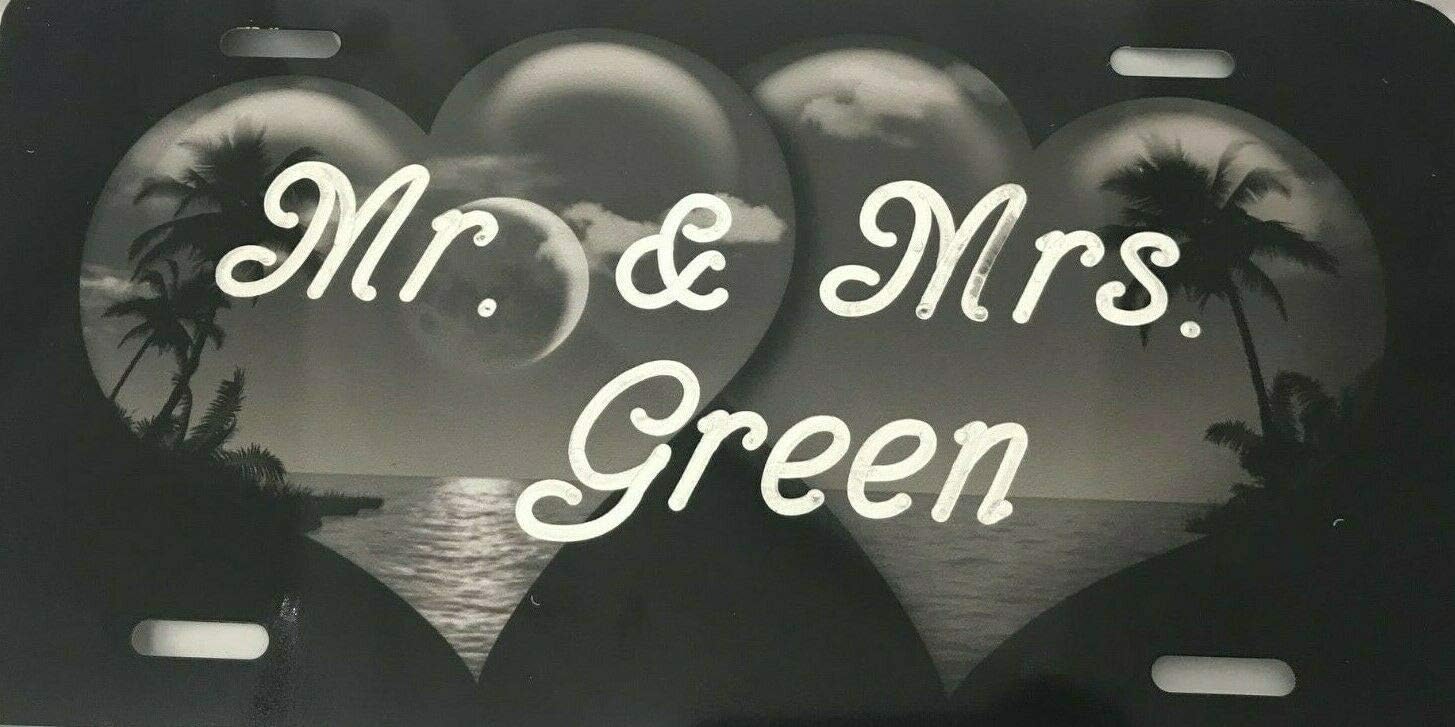 Double Hearts Palm Personalized Custom License Vanity Plate Free Engraved Names Grey Hearts Couple Auto Car Tag License Plate Designed and Specially Made, Car Wash Safe, Great Gift