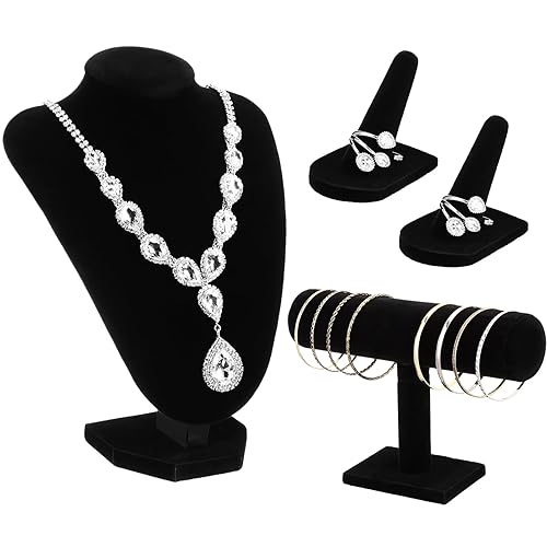 Wenqik 4 Pcs Velvet Jewelry Display Set Velvet Necklace Bust