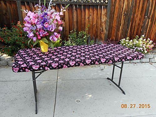 Breast Cancer Fitted Stay Put Table Cover Tablecloth For 6 Foot Folding Table Pink Ribbon Breast Cancer Print